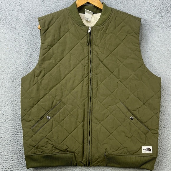 The North Face Cuchillo Men XL Vest Insulated Olive Sand Nylon Blend Quilted EUC